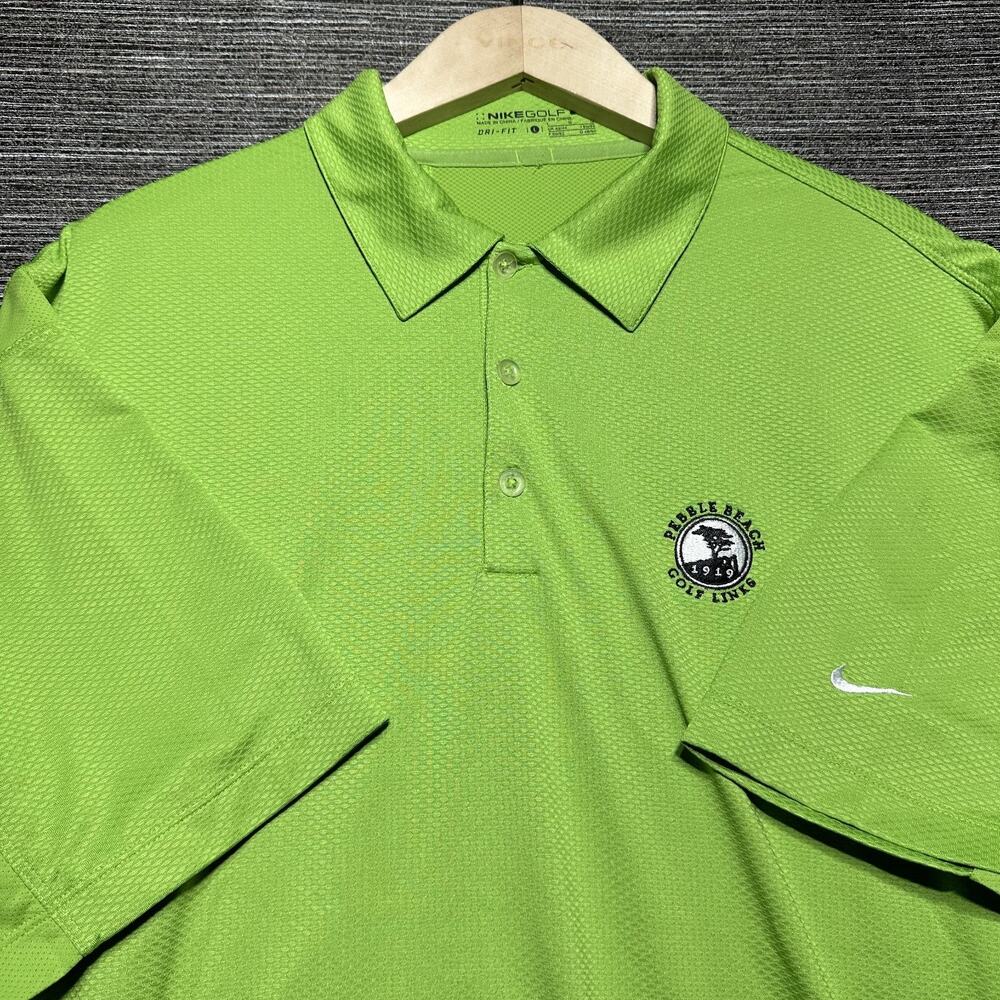 Nike Golf Polo Shirt Men's Large Green Short Sleeve Dri-Fit Pebble Beach 358360
